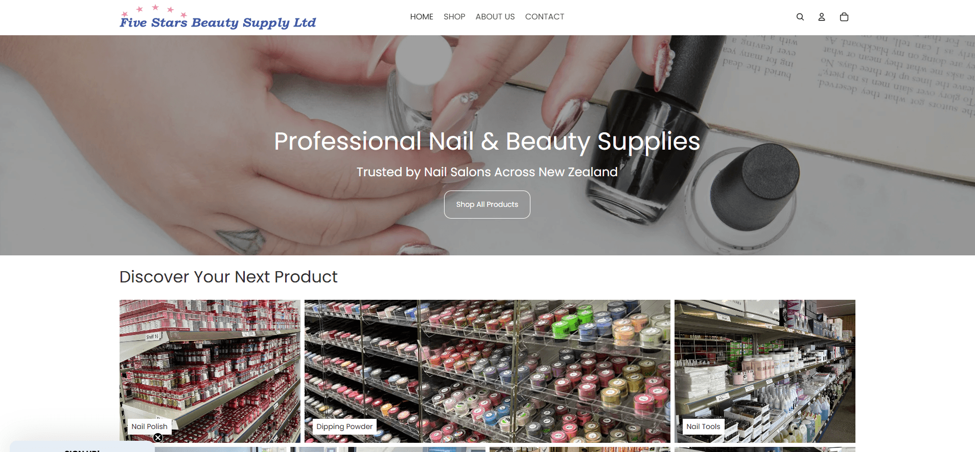 Five Stars Beauty Supply Shopify storefront showing the product catalogue and eCommerce layout
